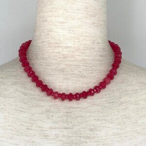Sterling Silver 925 Faceted Strawberry Quartz Beaded Necklace 16" Sun West Co